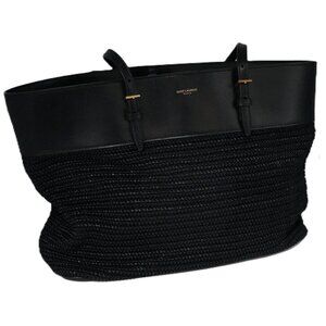 Yves Saint Laurent Medium Boucle Shopping Raffia Nero Tote
